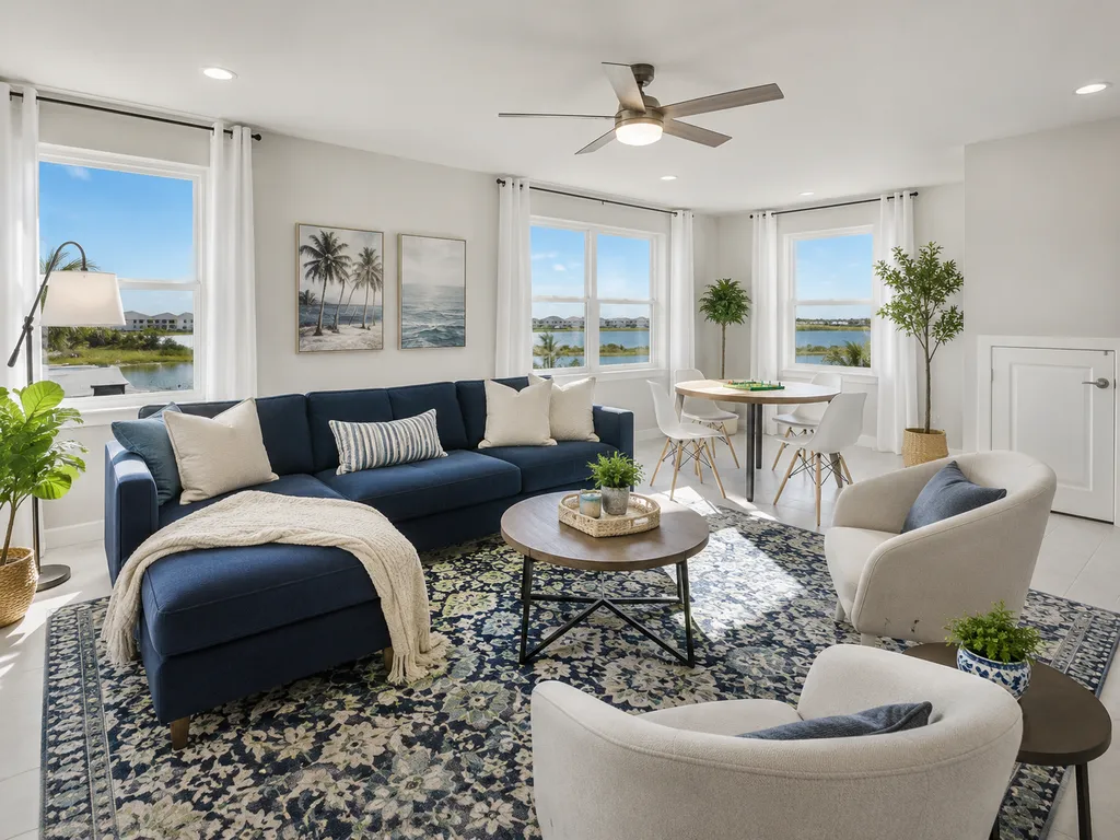 Comfortable sitting room with water views