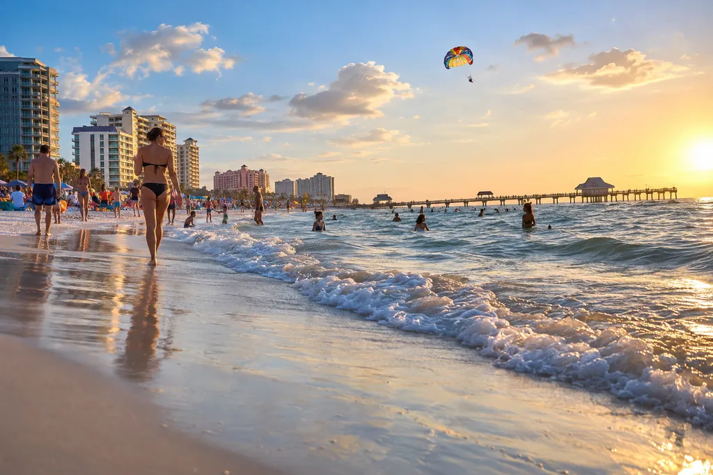 Gulf beach in warm evening light