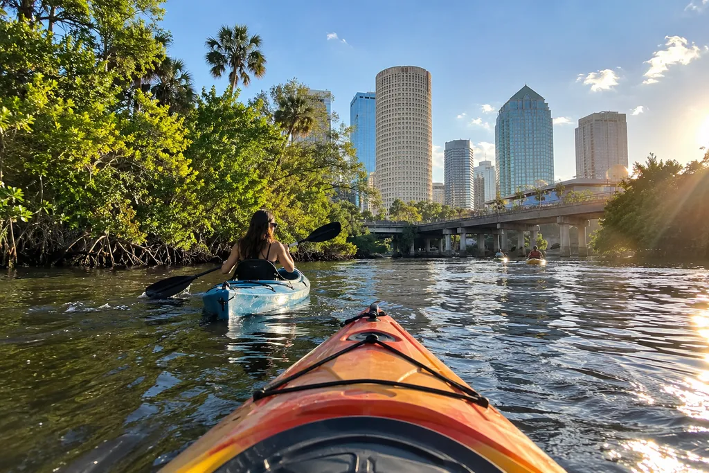 Kayaking toward the Tampa skyline